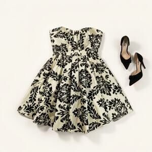 Atelier Alyce Strapless Mini Dress Ivory Black Damask Size 12 NWT Sample